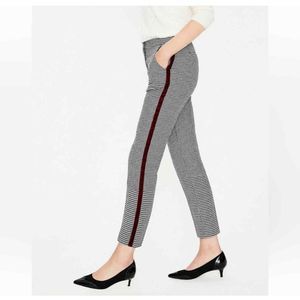 BODEN Black White British Tweed Trousers Size US 16 R Hounds Tooth Straight Leg